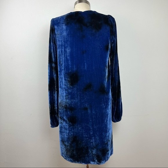 NWT XS Planet Blue Blu Moon Bell Sleeve V-neck Blue and Black Velvet Dress - Picture 5 of 9